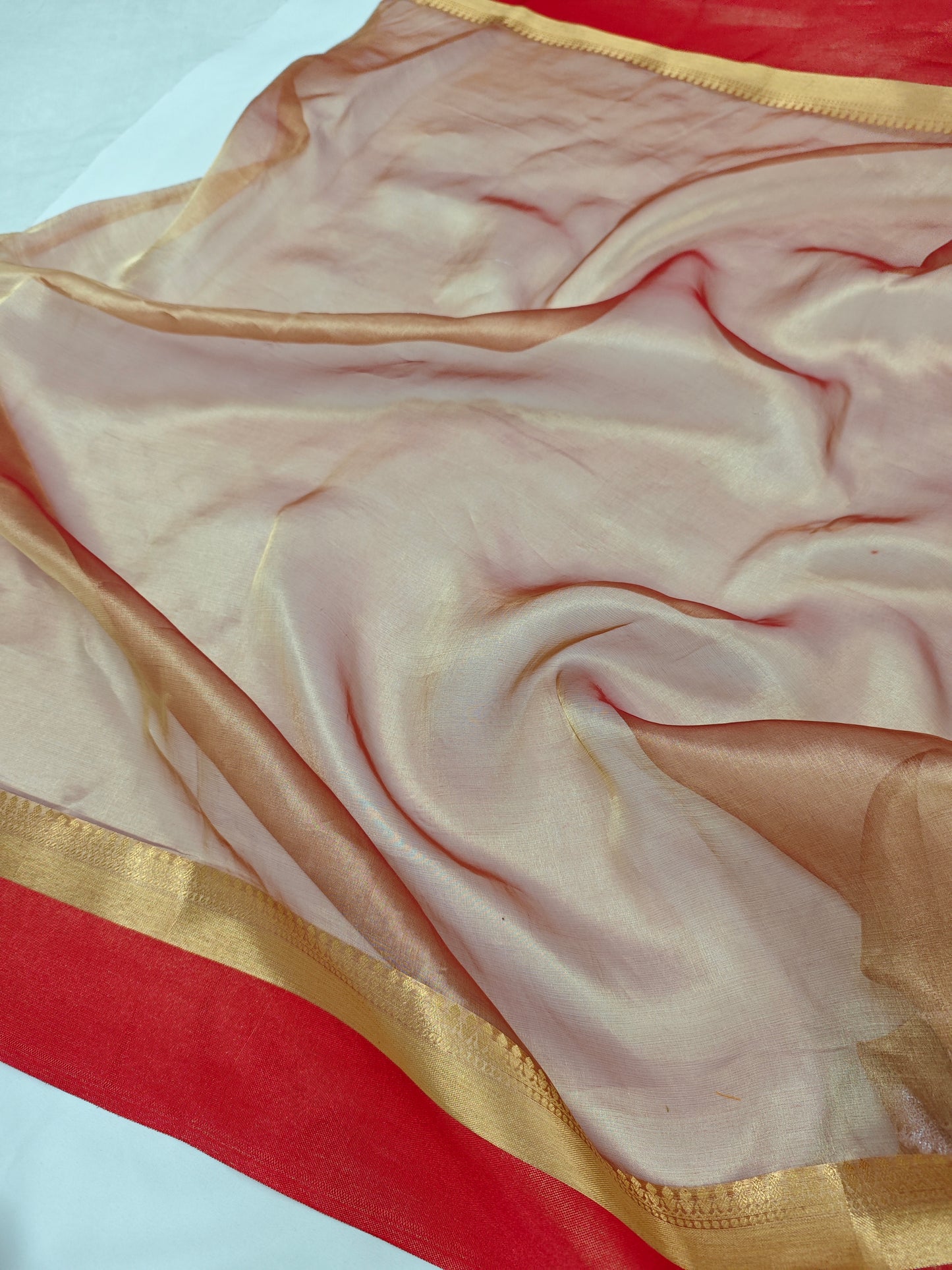 Pure Tissue silk saree with Red contrast border PT-1
