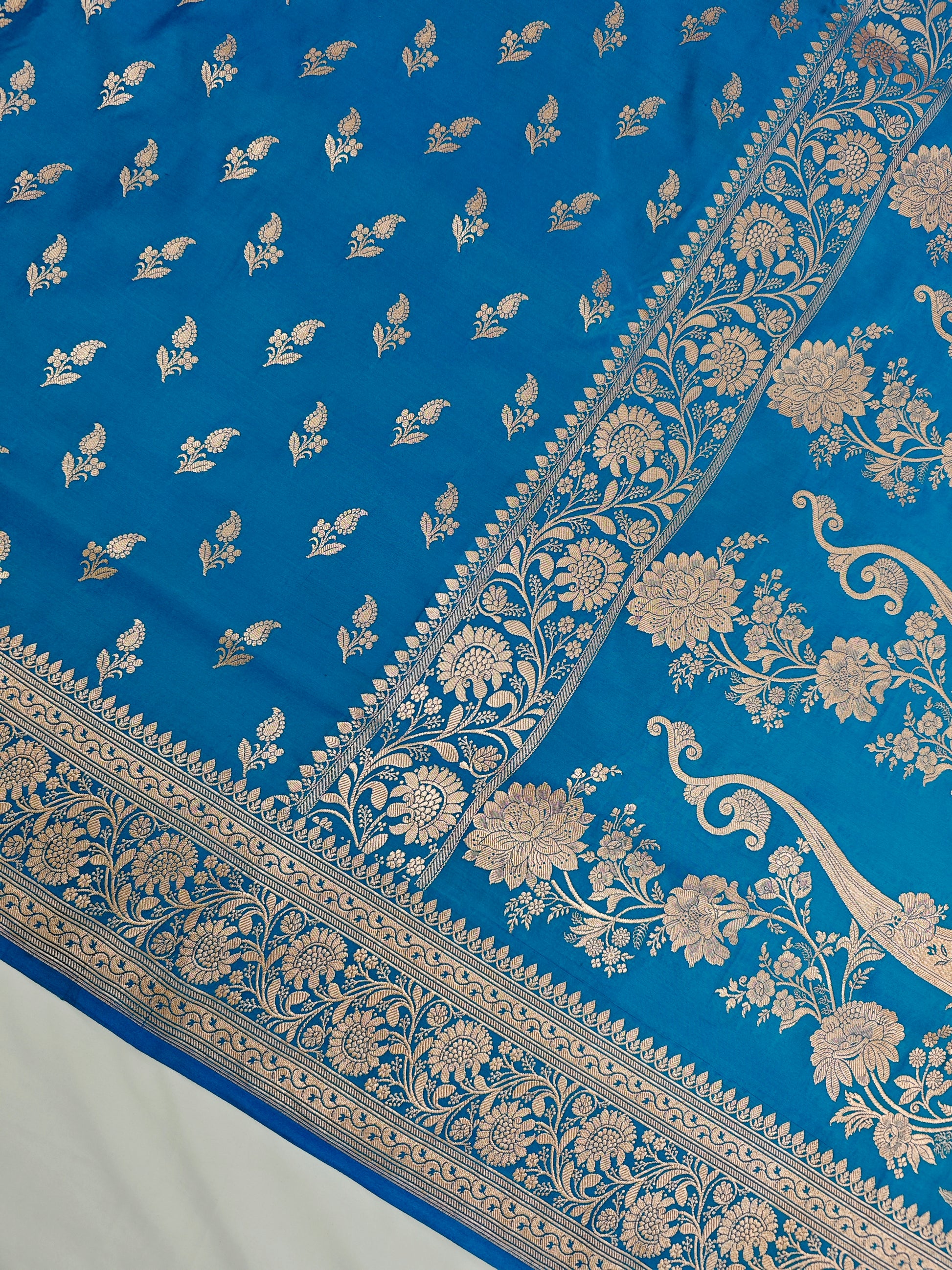 Blue banarasi wedding satin katan saree