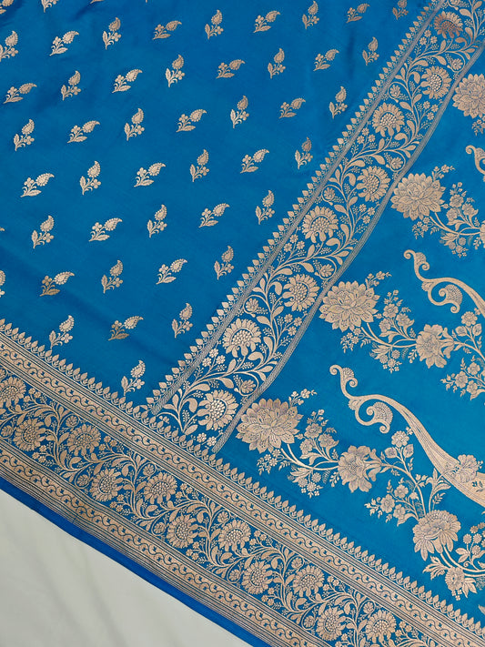Blue banarasi wedding satin katan saree