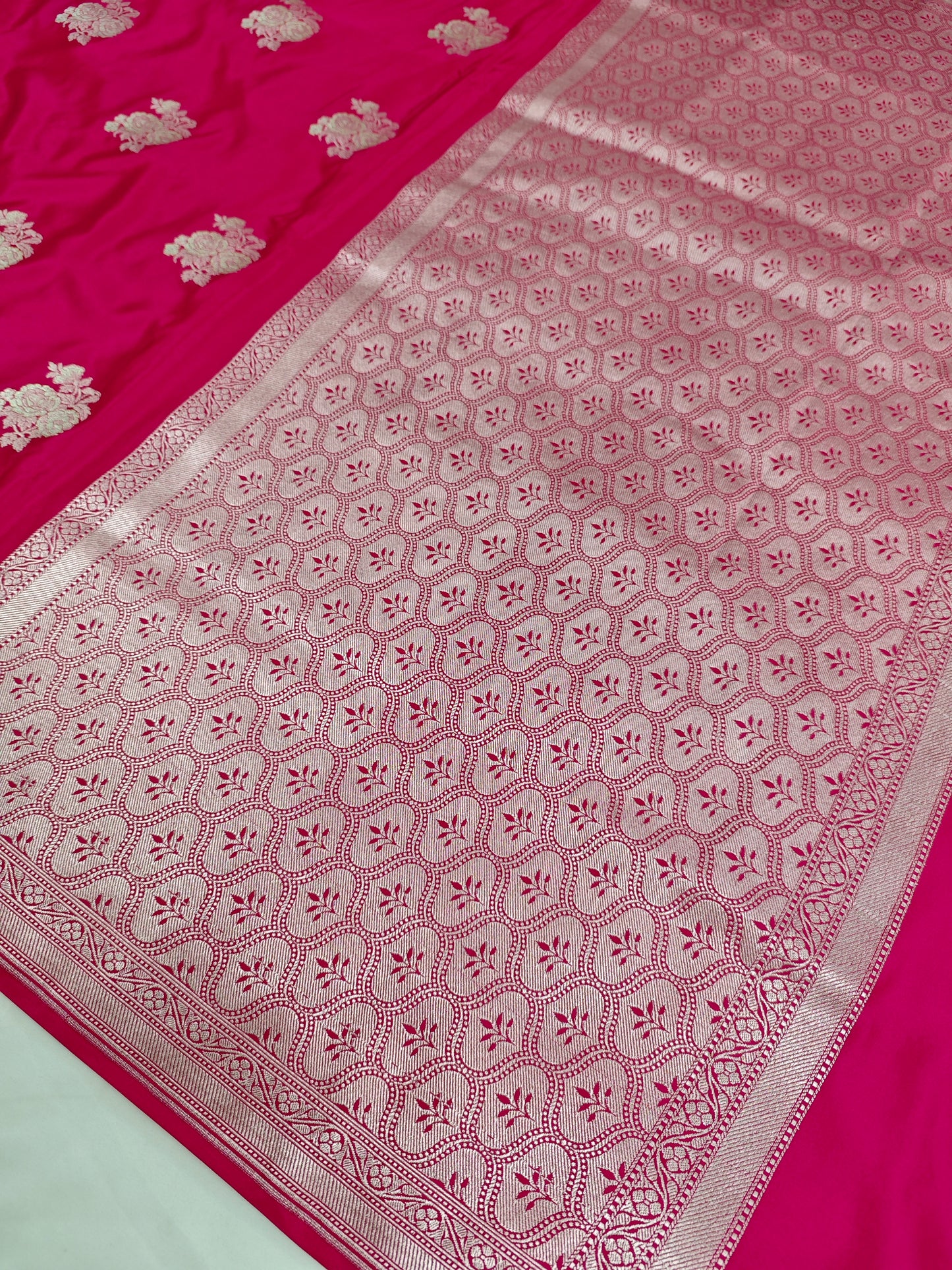 cherry pink mashru saree pallu