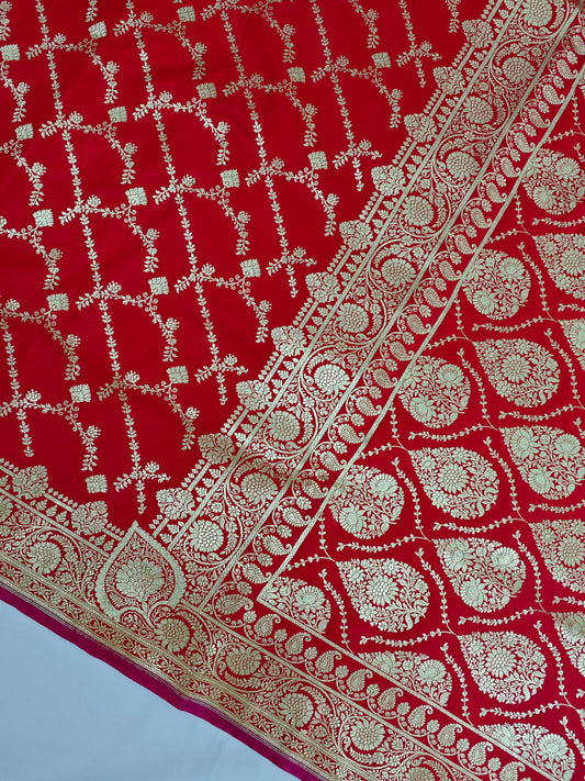 red bridal satin silk sree