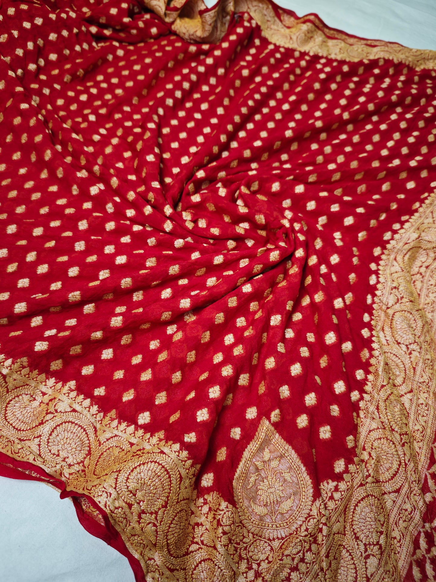 Red Pure Chiffon silk saree CF-1