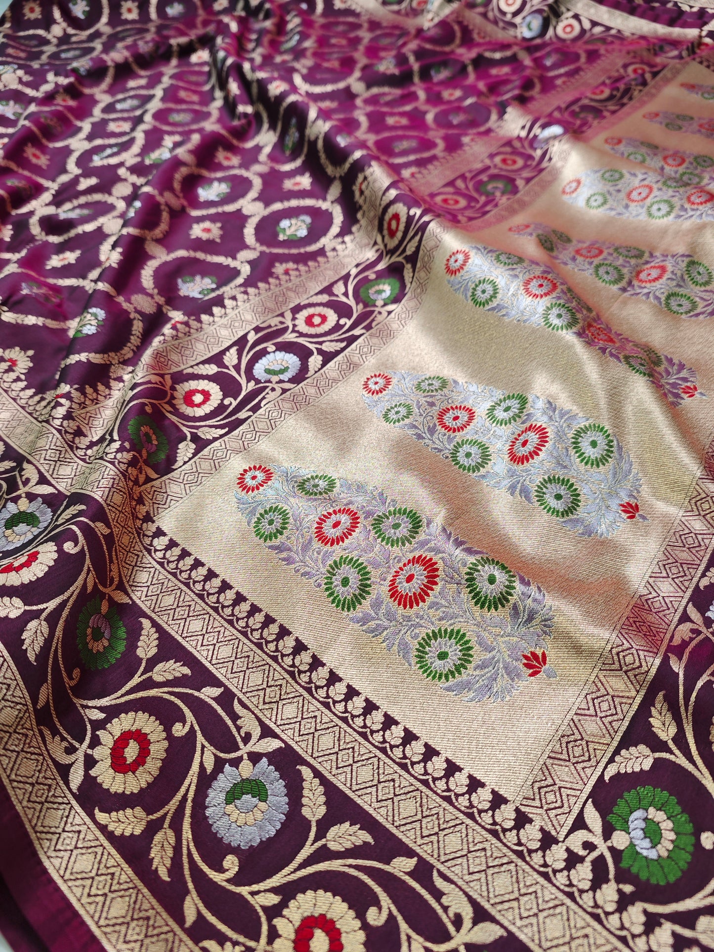 Meenakari Booti x Jaal Wine Semi Katan SK-4