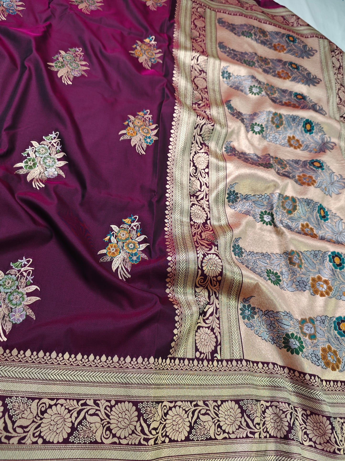 Wine Meenakari Boota Semi Katan SK-3