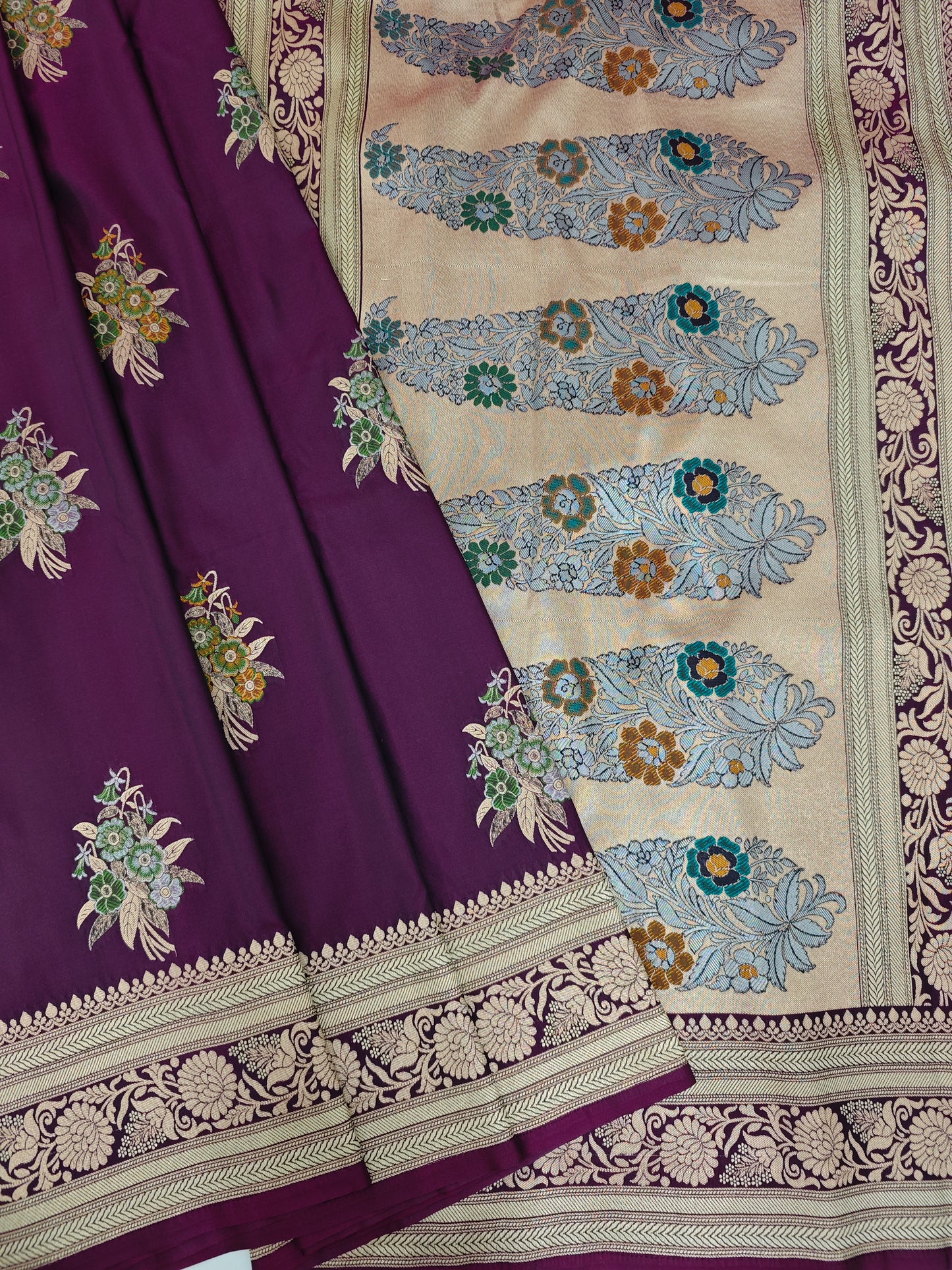 Wine Meenakari Boota Semi Katan SK-3