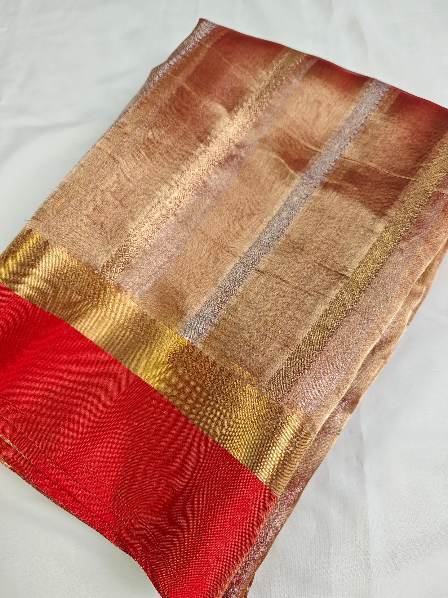 Pure Tissue silk saree with Red contrast border PT-1
