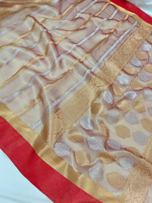 Pure Tissue silk saree with Red contrast border PT-1
