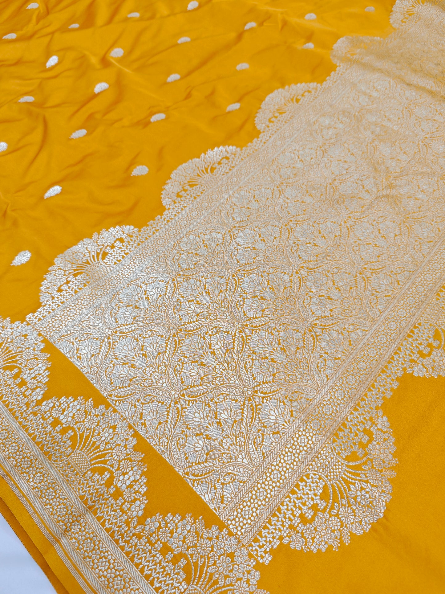 mustard banarasi mashru silk saree