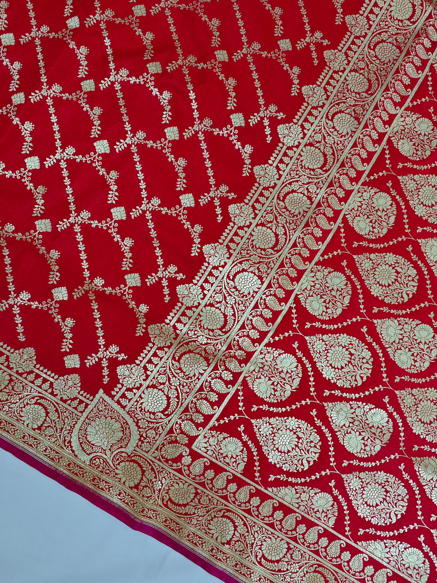 red bridal satin silk sree