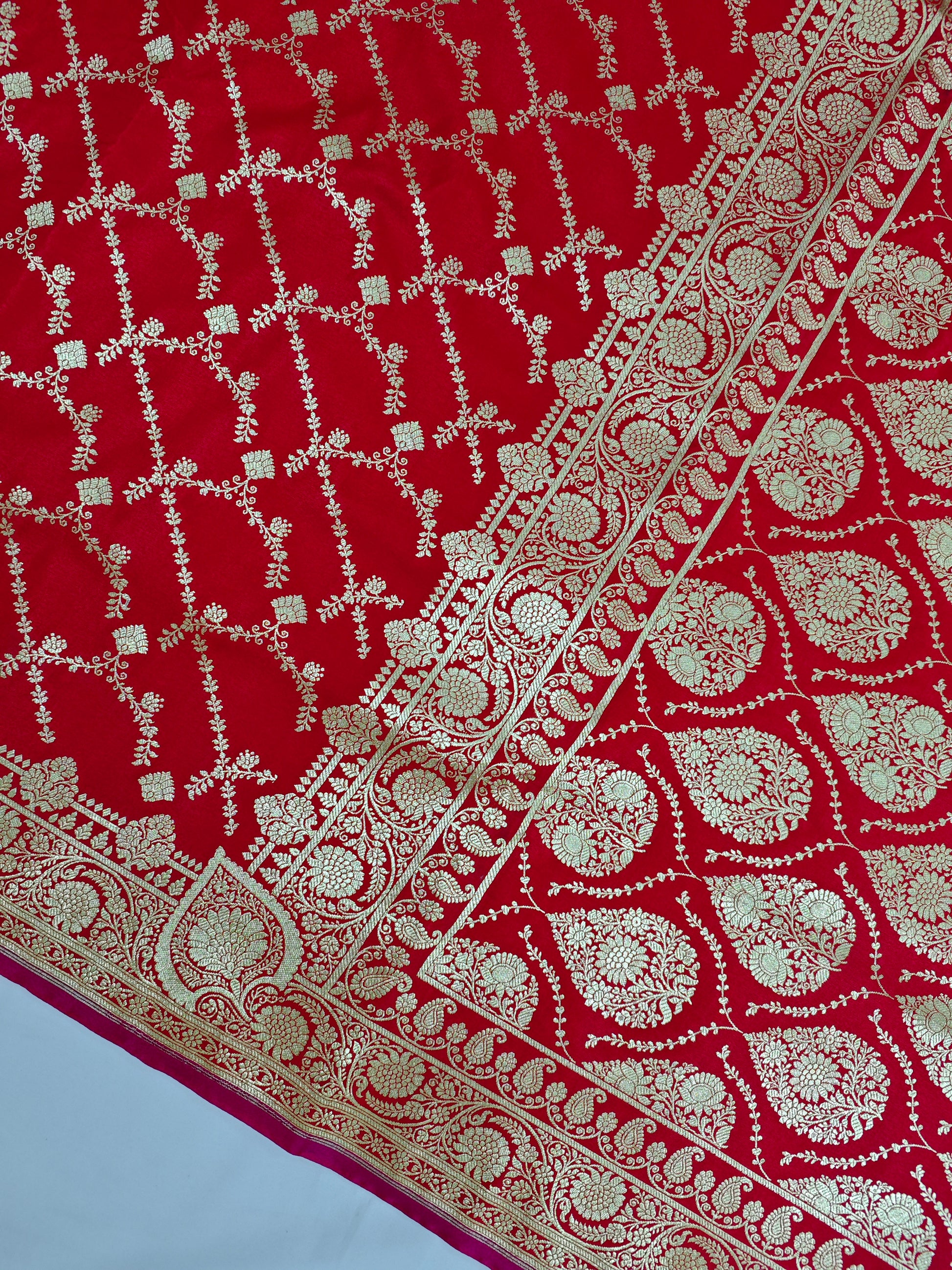 red bridal satin silk sree