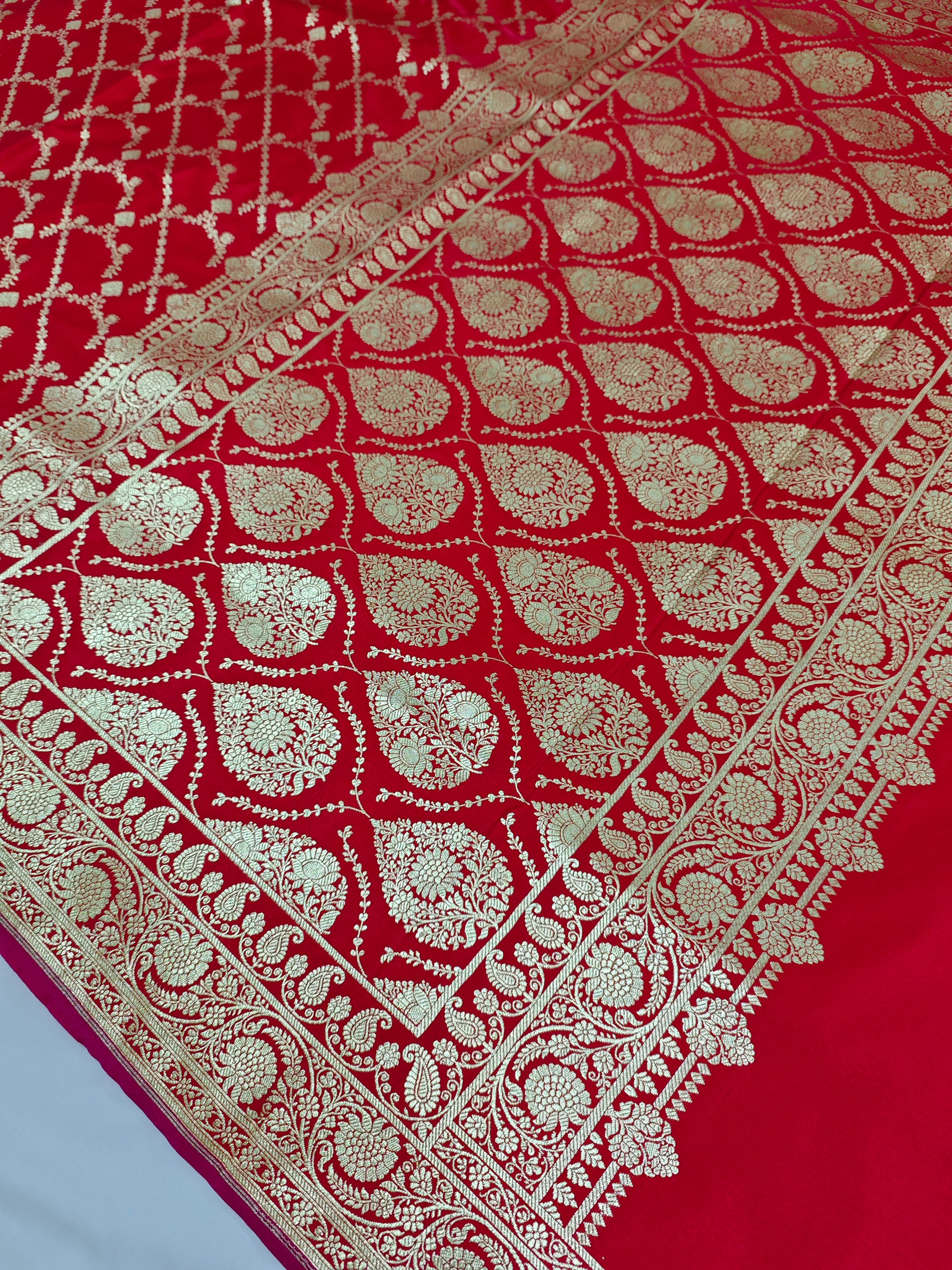 red satin silk saree