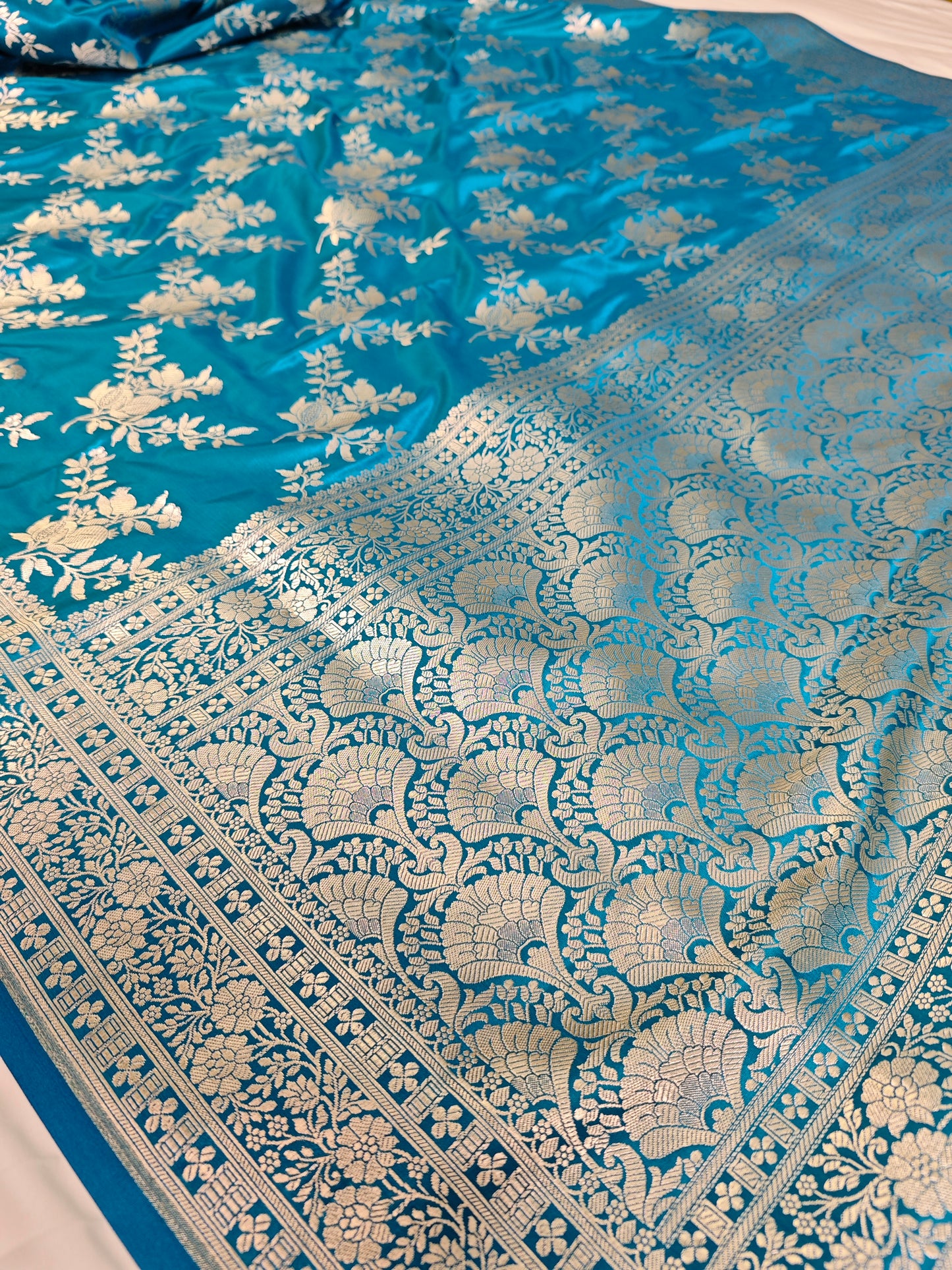 Aqua Blue Mashru Katan Jaal MS-5