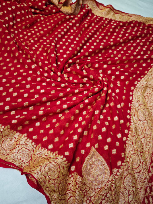 Red Pure Chiffon silk saree CF-1