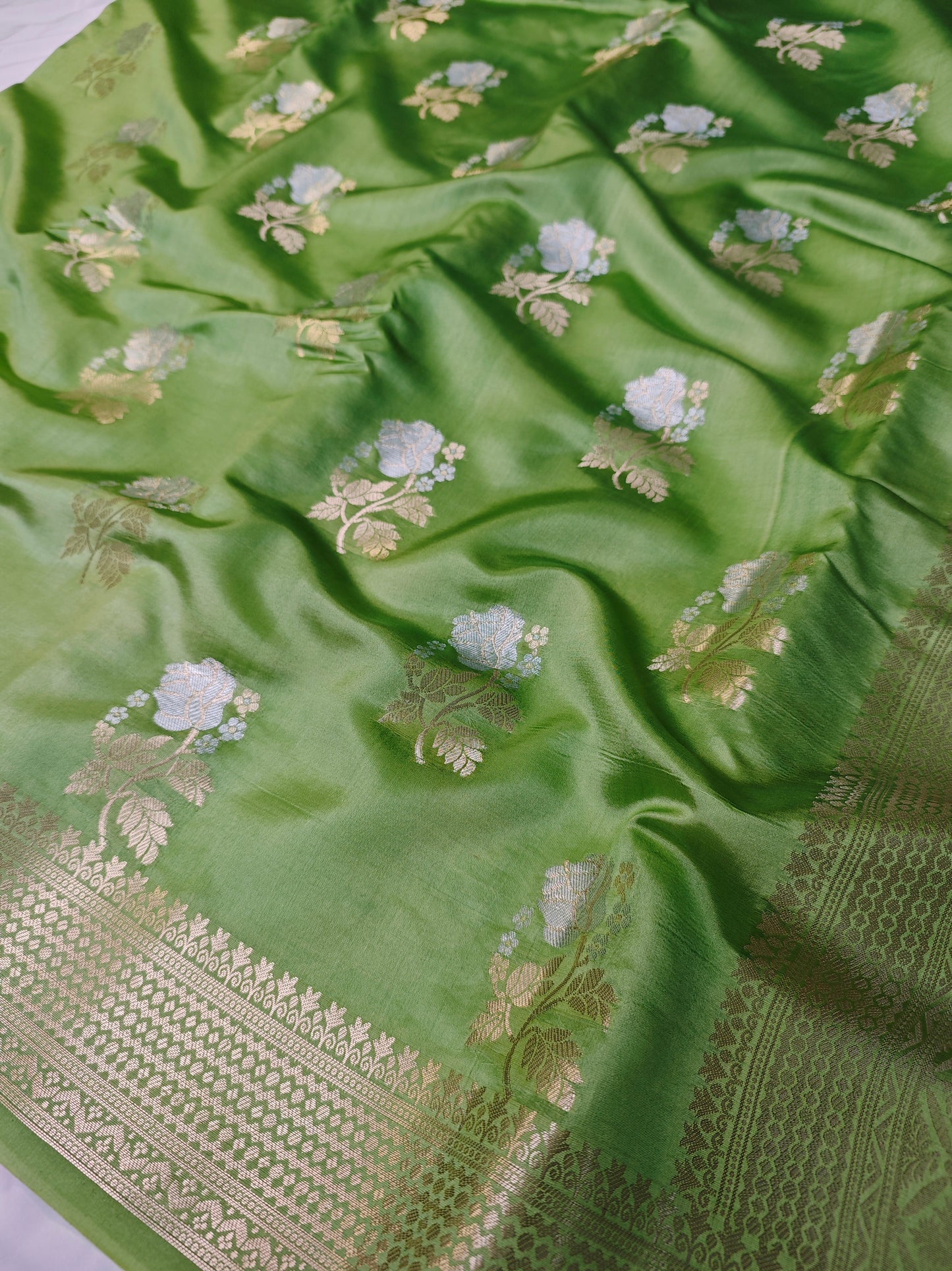 Pista shade Pure dupion silk saree DP-1